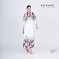 LOF-FI-CIEL Maxi Dress Pearl rose ชุดเดรสไปดินเนอร์ เดรสปาร์ตี้ เดรสยาว คอผูก ทรงหลวม แขนสั้น สีขาว