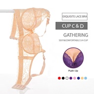 Women's Sexy Exquisite Lace Push Up Bra Thin Pads Steel Ring  Bra Plus Size 36-46 C/D/E Cup Underwir
