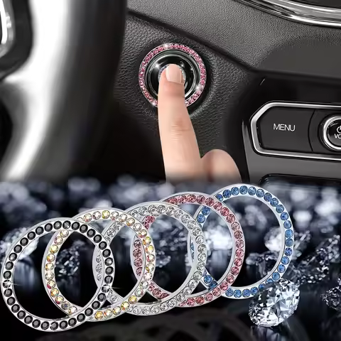 1PC One click start logo decoration ring, car mounted diamond crystal button, ignition ring decorati