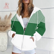 fulaide- Autumn Winter Jacket Women Hoodie Jacket Women’s Fall Winter Hoodie Jacket Loose Striped Co