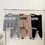 N71B4 PRADA Inspired Jacquard Zipper Cardigan & Tie-Leg Pant Set - Women's Casual Wear