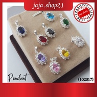 | 925 Silver Necklace Chain + CZ Colour Stones Pendant | Rantai Leher + Loket Batu CZ Warna Preak 92