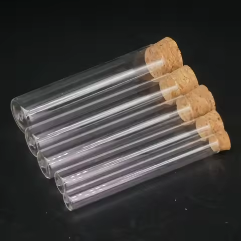 LOT5 O/D 12-40mm Length 100mm Flat/Round Bottom Glass Test Tube With Wood Stopper Thermostability La
