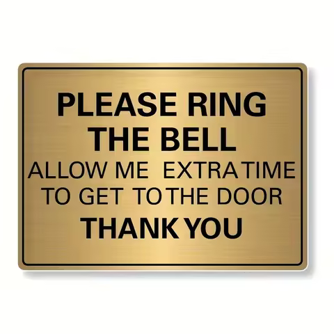 Golden Metal Doorbell Sign - "Please Ring the Bell" Waterproof Wall-Mounted Decor for Bedroom, Entry