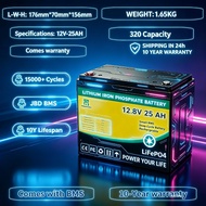Lithium Battery LiFePO4 Battery 12V 25Ah 10000 Cycles Solar Battery 20-Year Lifetime with Smart BMS