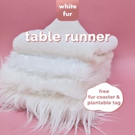 White Faux Fur Fabric Table Runner 4 and 6 seater, car dashboard cover by Beau Galleria