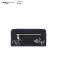 Louis Montini (Jeans) กระเป๋าสตางค์ผ้ายีนส์ ซิปรอบ ปะหนังแท้ด้านหน้า Womens wallet WL32