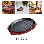 Steak Fry Plate with Bamboo Tray BBQ Grilling Pan Hot Plate Sizzling Steak Plate Set for Home Induct
