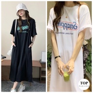 Thai Straight Long Dress Short Sleeves Snapple Screen Print No Side Pockets