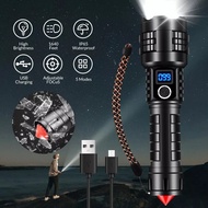 Lampu Suluh Flashlight 100000 lumen USB C Rechargeable Flashlight Zoomable Torch Light Super Bright 