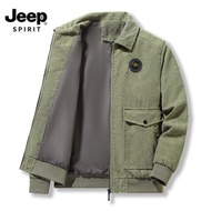 JEEP SPIRIT แจ็คเก็ต2024ของผู้ชายแจ็คเก็ต Corduroy ฤดูใบไม้ร่วงหนังแกะผ้าฝ้าย-เสื้อโค้ตบุนุ่ม