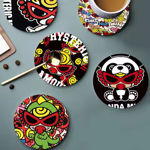 Japan Fashion H-Hysteric M-Mini Wood Coaster Set - Heat Resistant For Tea & Coffee, Home Cafe Decor 