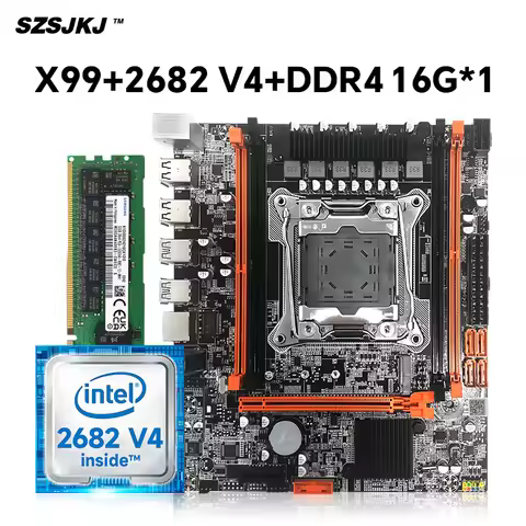 SZSJKJ Motherboard Kit X99 C612 Chipset D4 LGA2011-3 Four Channel NVME M.2 With Intel Xeon E5 2682 V