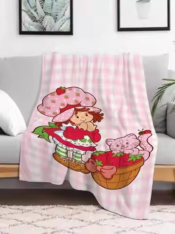 S-Strawberry Pink Shortcake Throw Camping Chair Picnic Blanket Fluffy Plaid Blankets For Decorative 