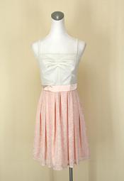 貞新二手衣 NR 日本 粉裸玫瑰平口細肩帶網紗棉質洋裝M(2號)(34880)