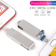 Flashdisk 4 In 1 untuk Iphone USB 3.0 Flash Drive 256GB untuk IOS iPad PC Perak OTG Tipe C Pen Drive
