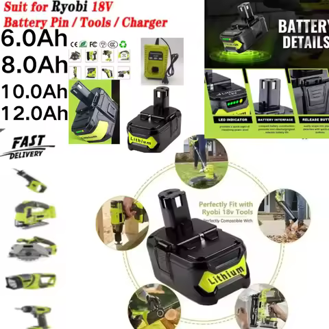 6.0Ah 9.0Ah 12Ah 18AhBattery Pack For RYOBI P108 P103 18V Battery 18 Volt Lithium-Ion Power Tools P1