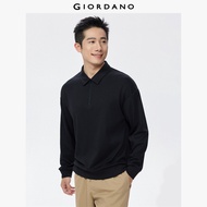 GIORDANO ผู้ชาย เสื้อโปโล ผ้าฝ้าย 100% นุ่มลื่น เสื้อโปโลซิปครึ่งตัว แขนยาว แฟชั่นเรียบง่าย ลำลอง เส
