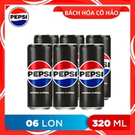 LỐC 6 LON NƯỚC NGỌT KHÔNG CALO ZERO CALORIES PEPSI 320ML