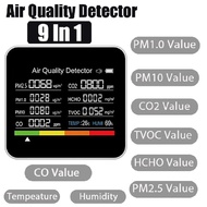9 in 1 Air Quality Detector CO2, CO Carbon Monooxide Detector PM2.5 Formaldehyde TVOC Temperature Hu