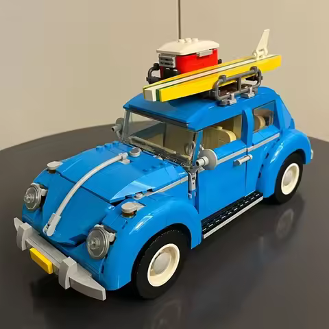 Technical Classic Car Bule Beetle Building Blocks Model Camper Vehicle Automobile Vehicle Assemble B