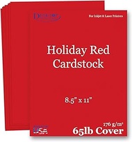 65lb Cover Cardstock Paper - 8.5 x 11 inch - 25 Sheets (Holiday Red)