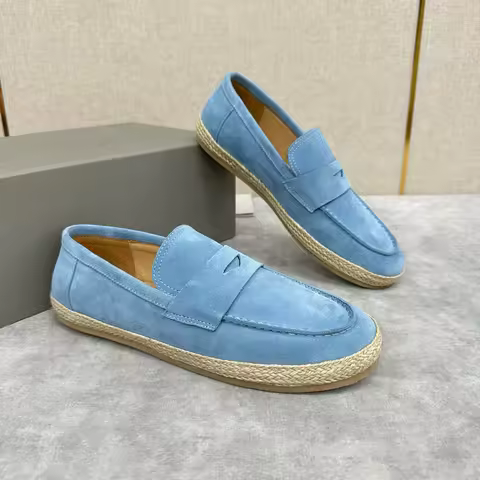 Men's versatile and comfortable cow suede grass woven casual loafers