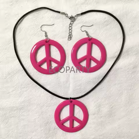Fashion Hippie Costume Set 60s 70s Peace Sign Pendant Necklace Earring Decoration Gift for Friend Si