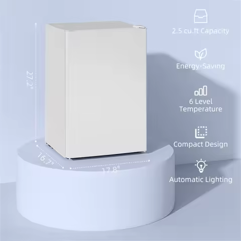 2.5 Cu.ft Compact Mini Refrigerator, Single Door Small Fridge with 6 Level Adjustable Temperature, E