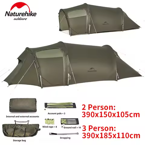 Naturehike 2024 Opalus UL Tunnel Tent Ultralight 2-3 People 15D Nylon Waterproof Outdoor Hiking Tent