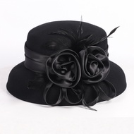 สีขาวปีกกว้างโบว์กะลาขนสัตว์ Fedora หมวกสำหรับผู้หญิงฤดูหนาว Cloche หมวกคริสตจักรรู้สึกหมวกสำหรับสุภ