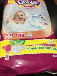 Tặng thêm 6 miếng tã quần bên trong - Miếng Lót Bobby Newborn 1 108 Miếng Êm Mềm Khô Thoáng - Miếng