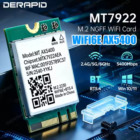 WiFi 6E MT7922 M2 Wireless Adapter 5374Mbps Tri Band 2.4G 5G 6GHz Bluetooth 5.4 80211ax MU-MIMO Netw