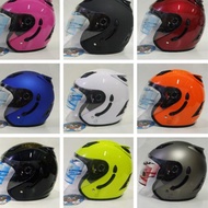 PUTIH Arl Centro Half Face Double Visor Helmet Plain White Anti Theft Slot.- White, M-L V7D F9 Ready