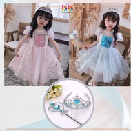 Princess Girl Dress Frozen Elsa Sequin Gaun Baju Budak Perempuan Birthday Harijadi