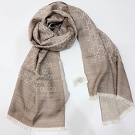 gucci 雙面 logo 羊絨 燕麥色 圍巾 披肩