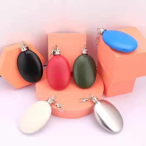 3oz Stainless Steel mini Hip Flask pocket multicolor with keychain Hip Flask gift package Alcohol Wh