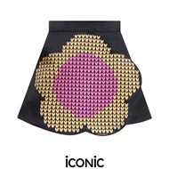 iCONiC ALLIN SKIRT #20197X กระโปรง สีดำ พิมพ์ลาย ดอกไม้ หัวใจ