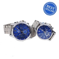 Casio Edifice 3 Chrono Blue Dial Stainless Steel Watch Couple(Silver)