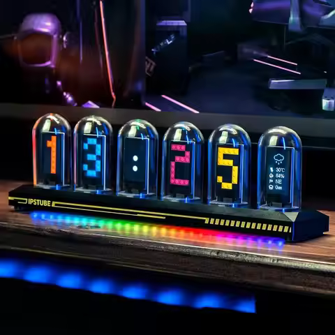 Night Light DIY Nixie Tube Clock Kit Simulation, Digital Clock APP Time Calibration, 3 Light Mode, 1