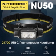 NITECORE ไฟฉายคาดศีรษะ NU50 1400 Lumens น้ำหนักเบา USB-C ชาร์จไฟสีขาวโคมไฟไฟฉายในตัวแบตเตอรี่