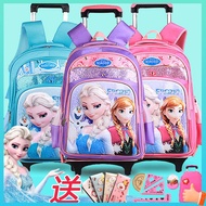 Korea beg sekolah perempuan beg sekolah roda Frozen children's trolley school bag girl elementary school student two, three, four, five, six, six, six wheel climbing waterproof COD