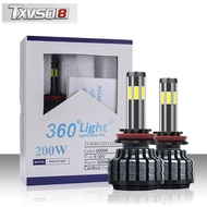 TXVSO8 1คู่6ด้านหลอดไฟไฟหน้ารถมอเตอร์ไซค์แบบ LED รถยนต์ H4 H7 H8 H11 9005 HB3ไฟ HB4 9006 6000K 22000