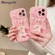 Cute Oil Painting Rabbit Phone Case For OPPO A97 A77 A57 A93S A56 A55 A55S 5G A92 A72 A52 A53 A32 A33 A31 A9 A8 A5 2020 F11 F9 R17 Case Pink Love Stars Wave Pattern Soft TPU  Cover