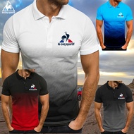 Le Coq Sportif Men's Gradient Polo Shirt Golf Casual Sportswear Short Sleeve Shirt Collar Polo Shirt Quick Dry Casual T-Shirt