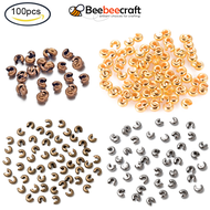 BeeBeecraft 100pcs Iron Crimp Beads Covers Cadmium Free &amp; Nickel Free &amp; Lead Free 3mm In Diameter Hole: 1.2~1.5mm for Pendants Necklace Jewelry DIY Craft Making