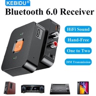 [Ready Stock] Bluetooth 6.0 Receiver 3.5mm AUX RCA Wireless Audio Adapter Built in HD Mic 1 to 2 Mus