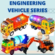 🔥Mainan Lori Construction Dengan Lagu & Lampu Cement Mixer, Excavator, Tanker Toys Truck With Music 