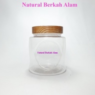 1 L Round Pet Plastic Jar Wooden Lidnatural Jar/ Bawang Goreng Snack Jar/ Plastic Jar/ 1 L Jar/
