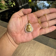 Kalung Liontin Buddha Maitreya Hetian Jade Gold / Kalung Rantai Buddha Tertawa Amitabha Maitreya / B